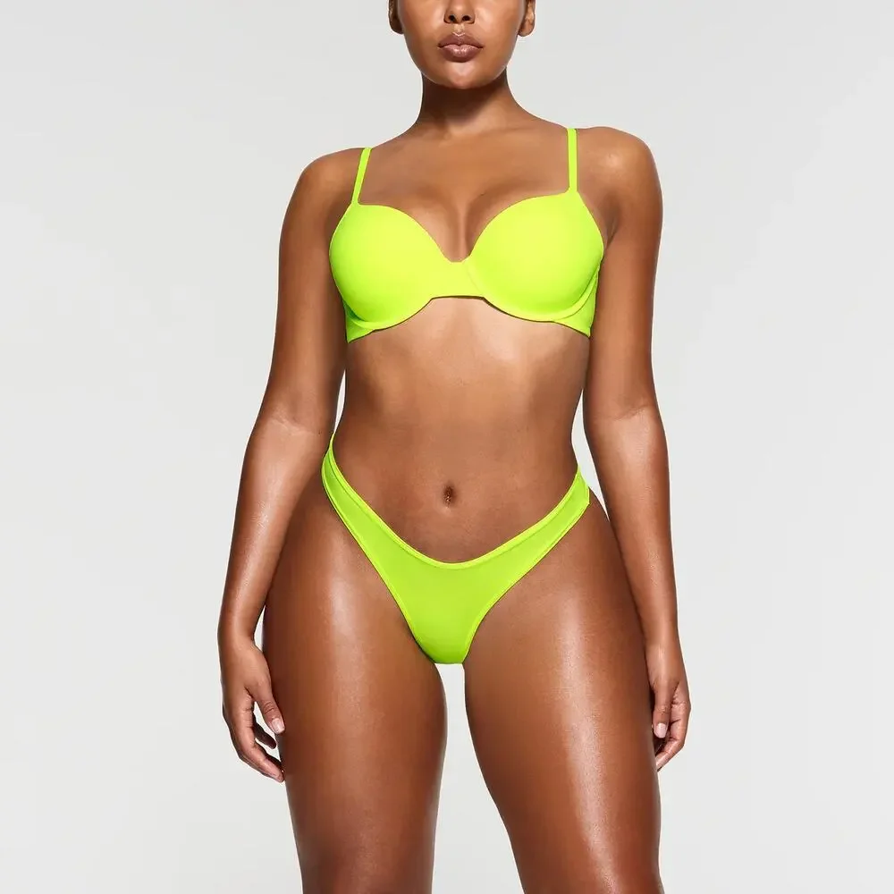 SKIMS Fits Everybody T-Shirt Demi-Bra Green Highlighter Stretch 38D NEW